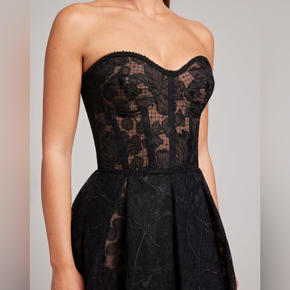 NWOT Nadine Merabi black/nude Olivia dress corseted embroidered lace - Picture 8 of 13